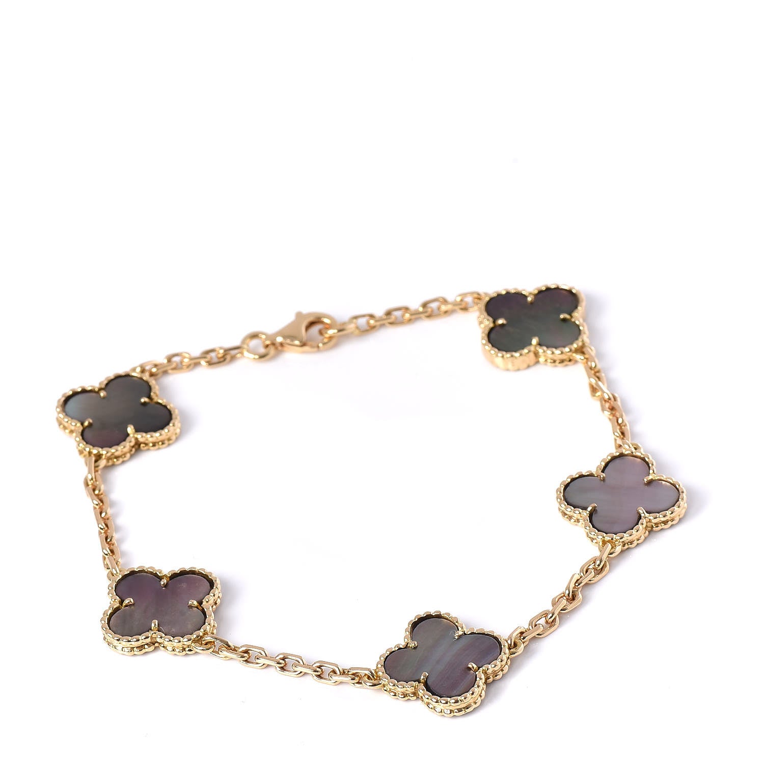 Van Cleef & Arpels 18K Yellow Gold Gray Mother of Pearl 5 Motifs Vintage Alhambra Bracelet 1 of 7