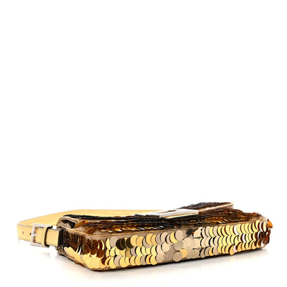 Fendi Sequin Paillettes Vitello Laminato Striped Baguette 1997 Oro Sfumato 4 of 9