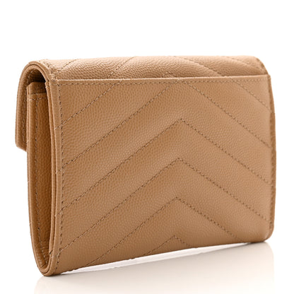 Saint Laurent Grain De Poudre Matelasse Chevron Small Monogram Envelope Wallet Dune 3 of 6