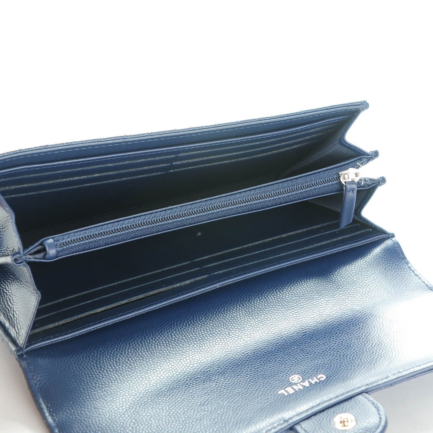 Chanel Caviar Chevron Quilted Large Flap Wallet Navy 5 of 8