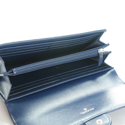 Chanel Caviar Chevron Quilted Large Flap Wallet Navy 5 of 8