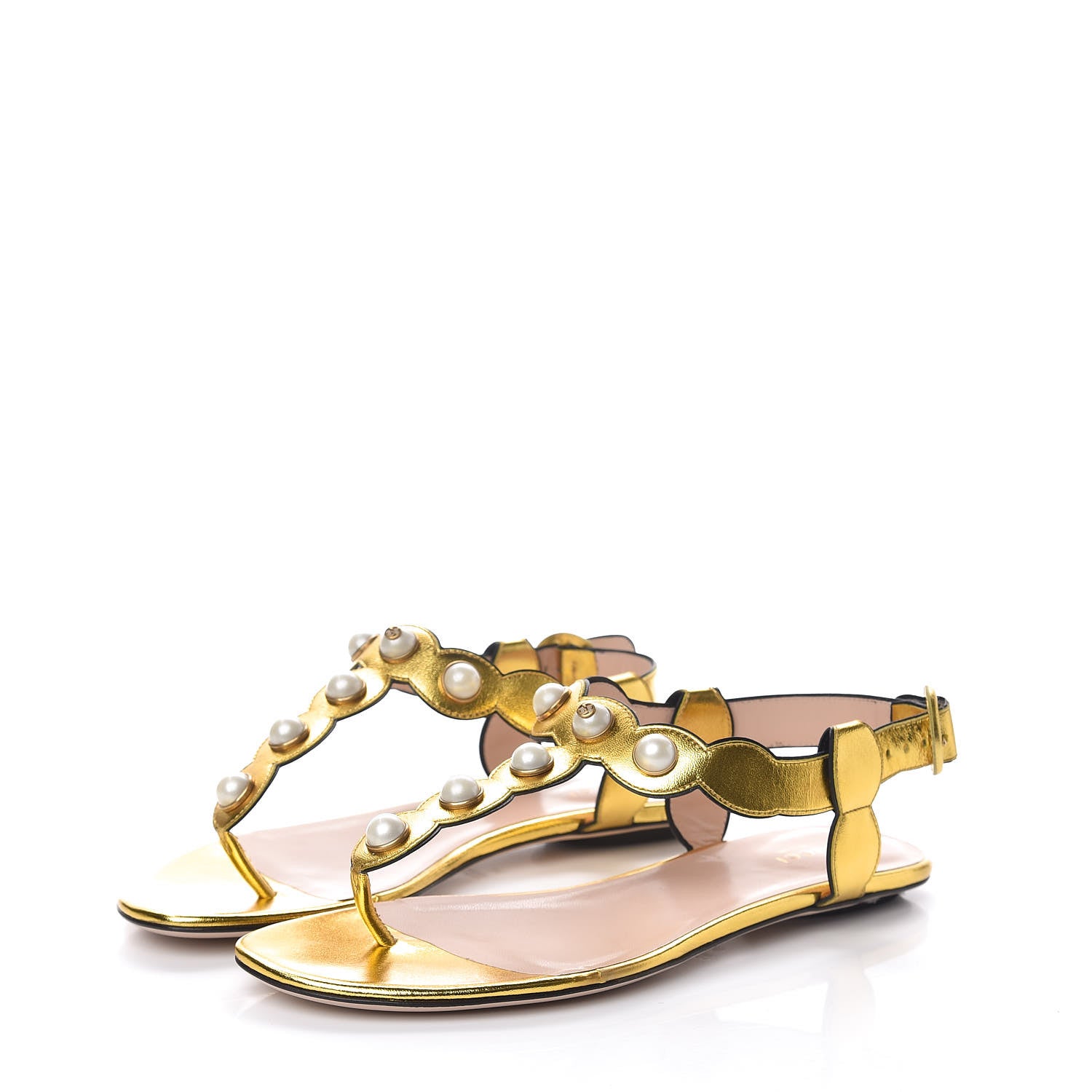 Gucci Metallic Nappa Willow Pearl Thong Sandals 40 Gold 3 of 10