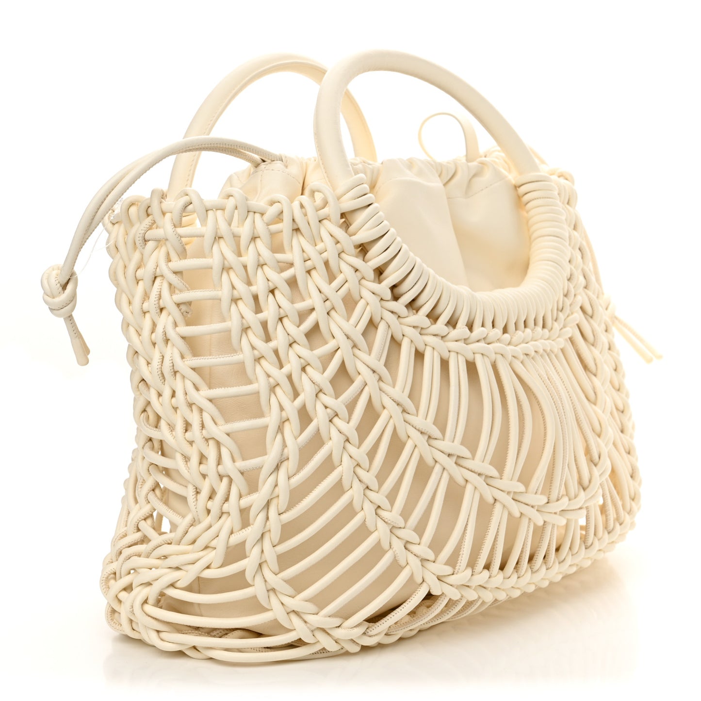 Lambskin Vlogo Macrame Tote Ivory