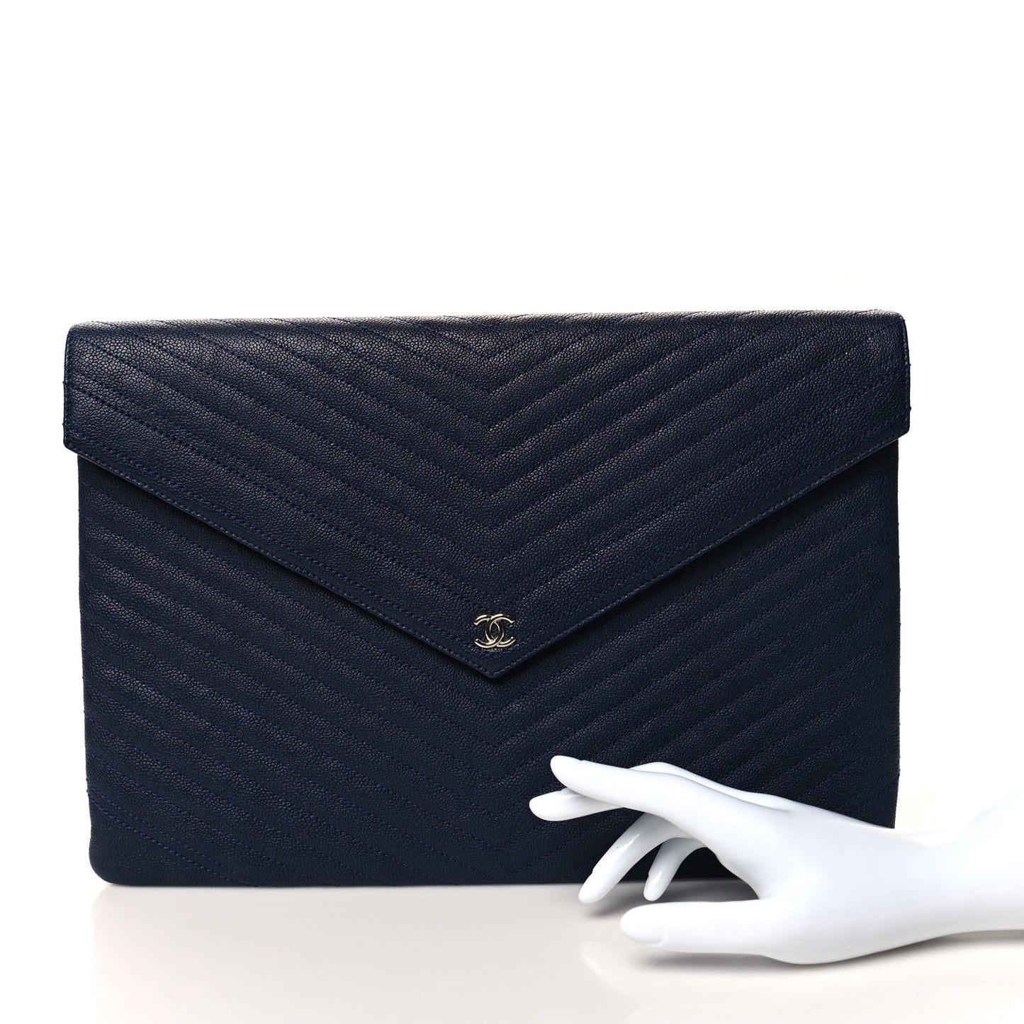 Caviar Chevron Quilted Large Statement Pouch Navy