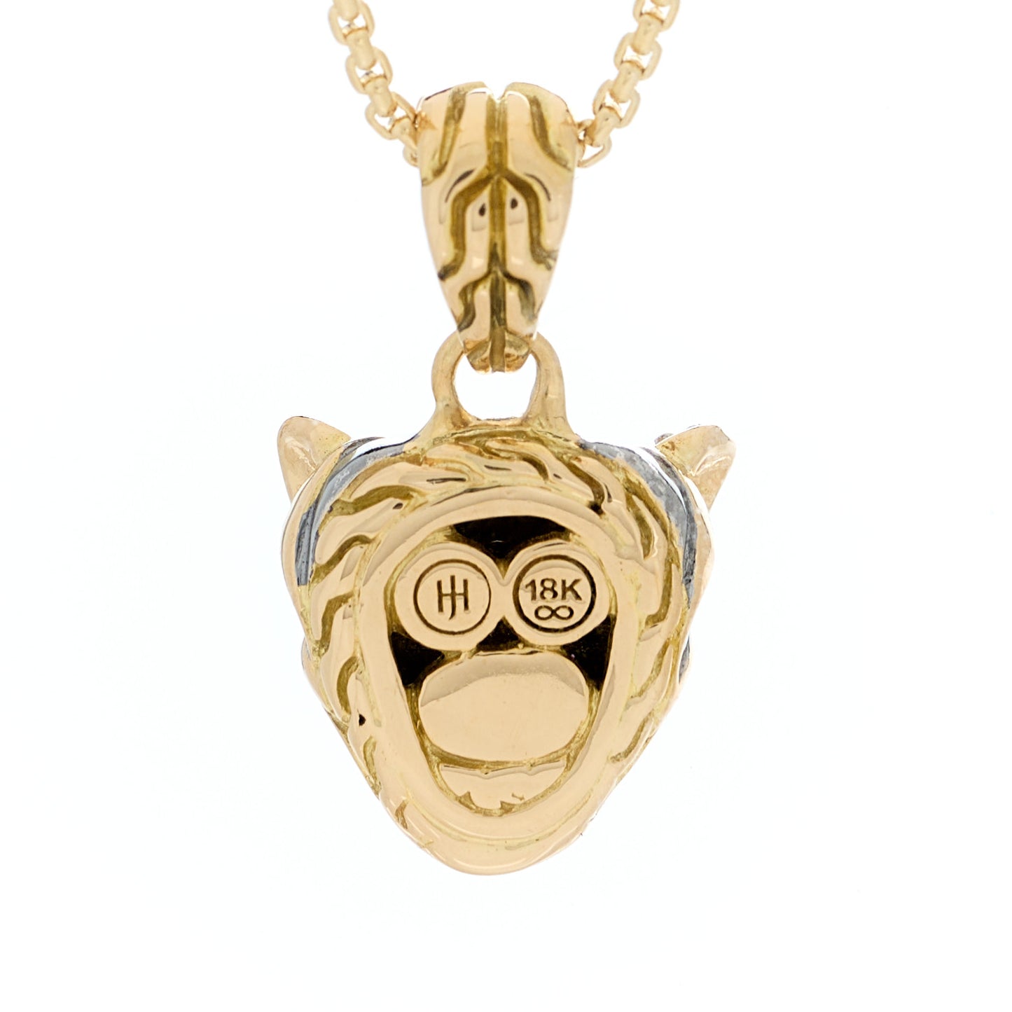 18K Yellow Gold Diamond Blue Topaz Macan Pendant Necklace