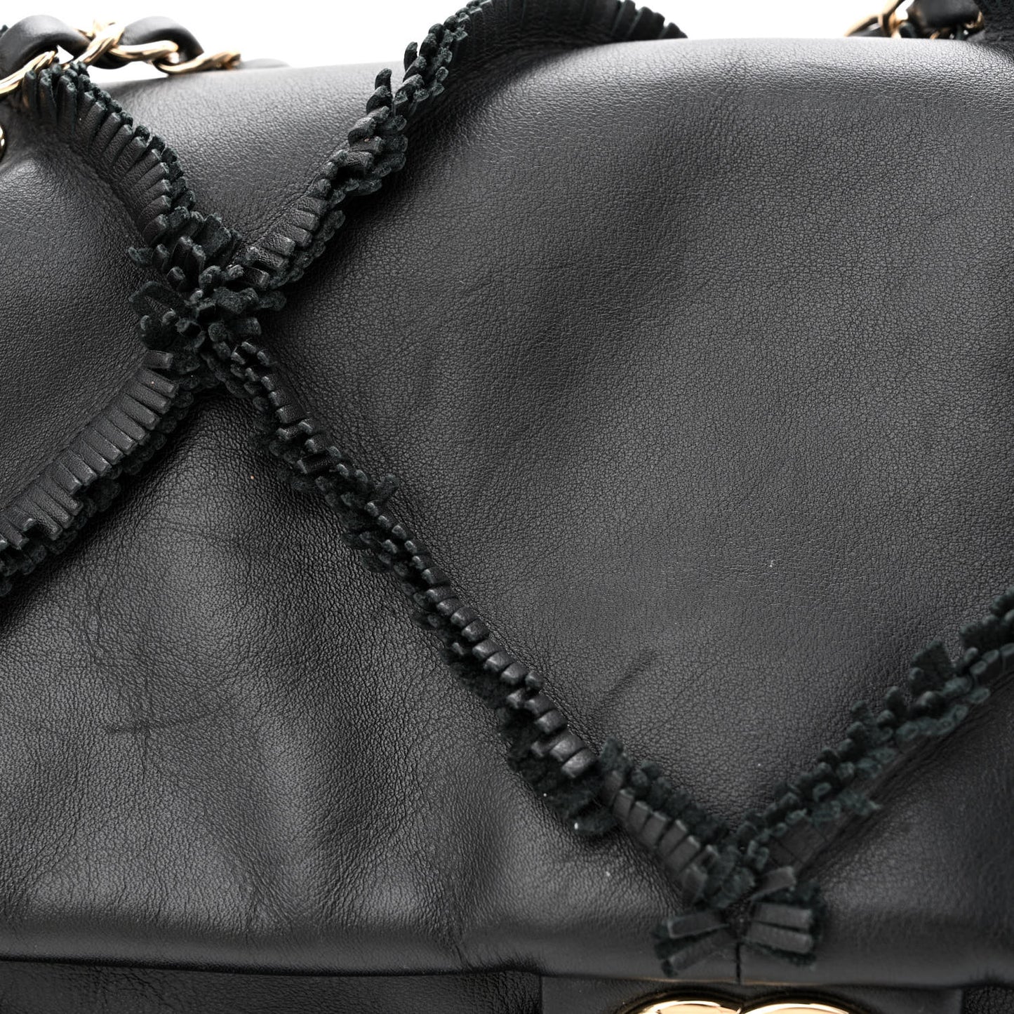 Lambskin Fringe Single Flap Black