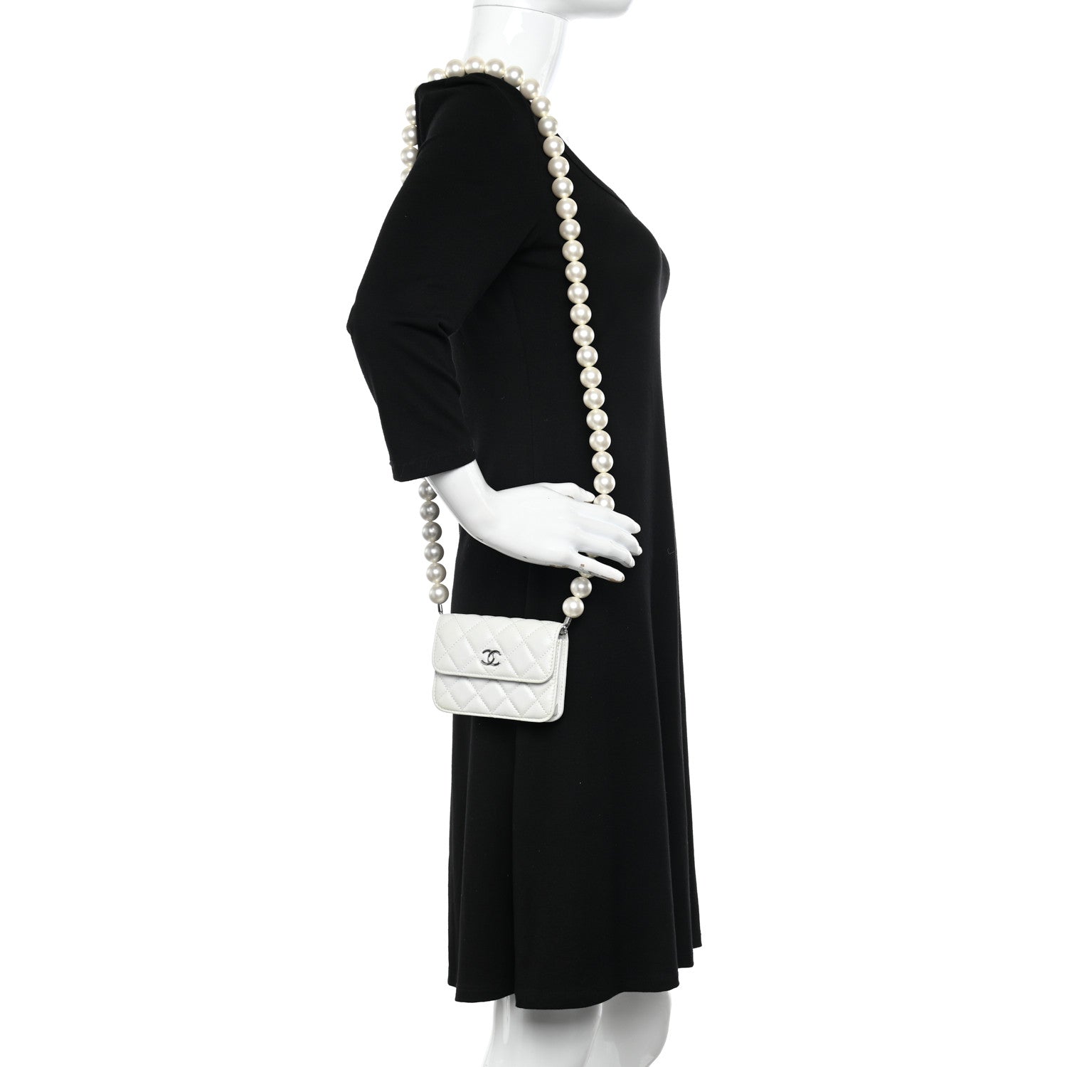 Chanel Calfskin Quilted Maxi Pearls Card Holder Flap With Chain White 2 of 11