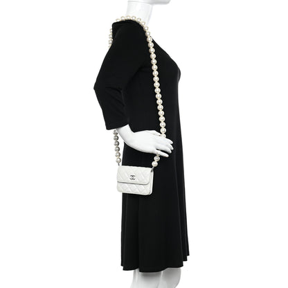 Chanel Calfskin Quilted Maxi Pearls Card Holder Flap With Chain White 2 of 11