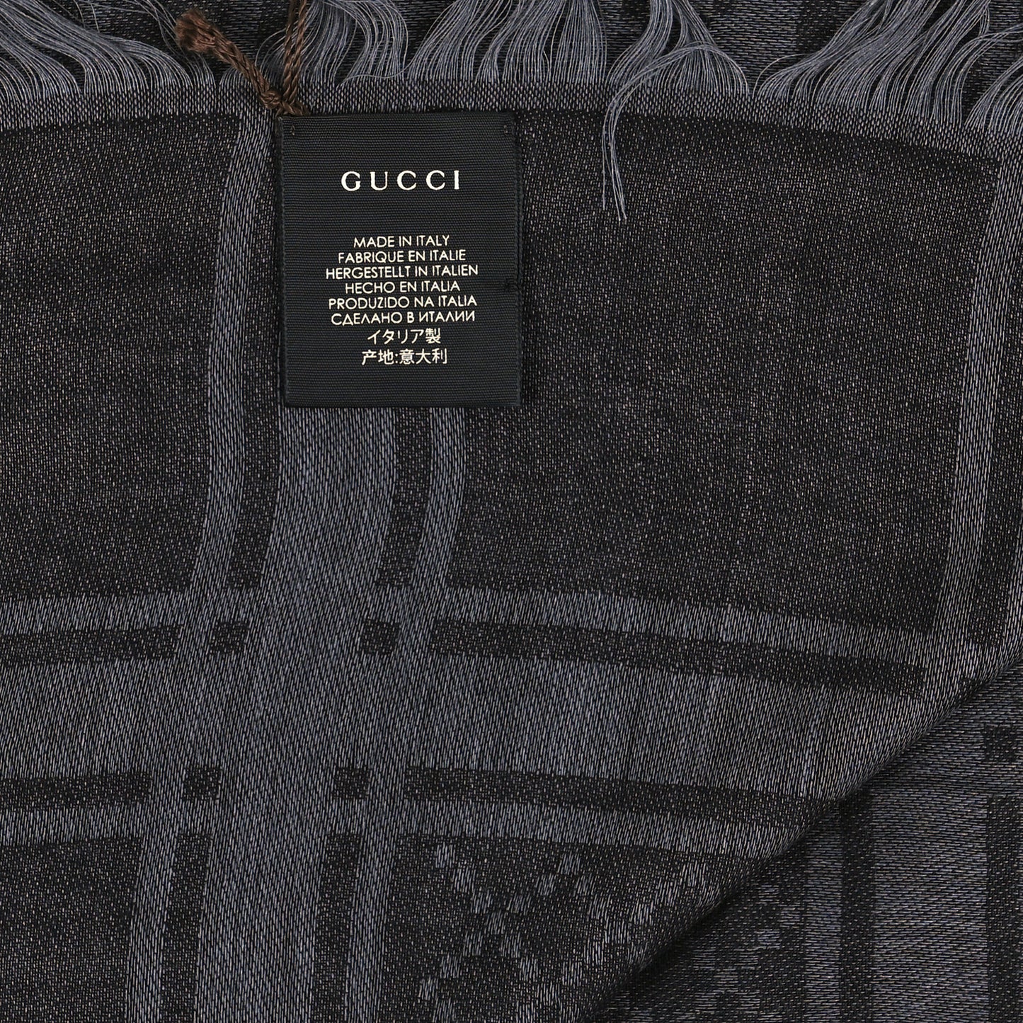 Wool Silk GG Monogram Diamante Plaid Surviee Shawl Graphite Black