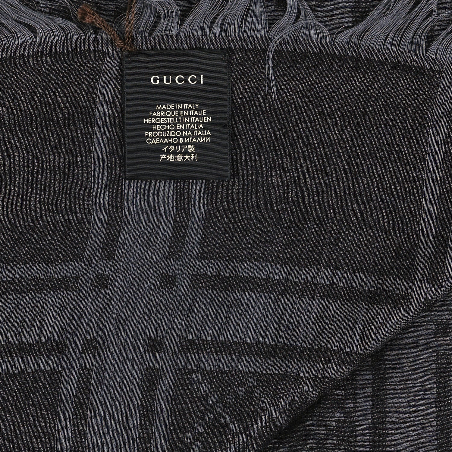 Gucci Wool Silk GG Monogram Diamante Plaid Surviee Shawl Graphite Black 2 of 3
