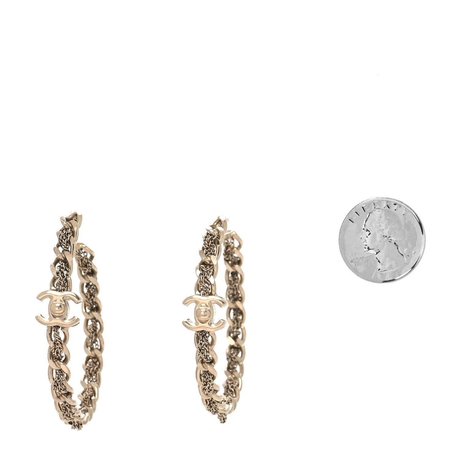 Chanel Metal CC Turnlock Chain Hoop Earrings Gold 2 of 4