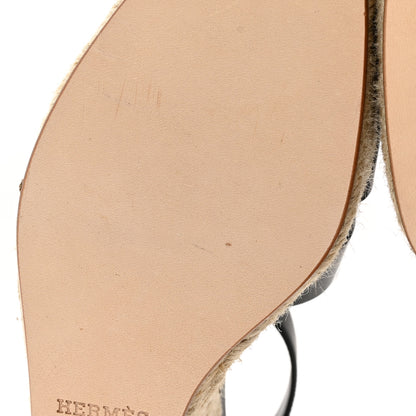 Hermes Goatskin Elda Espadrille Wedge Sandals 36 Black 9 of 11
