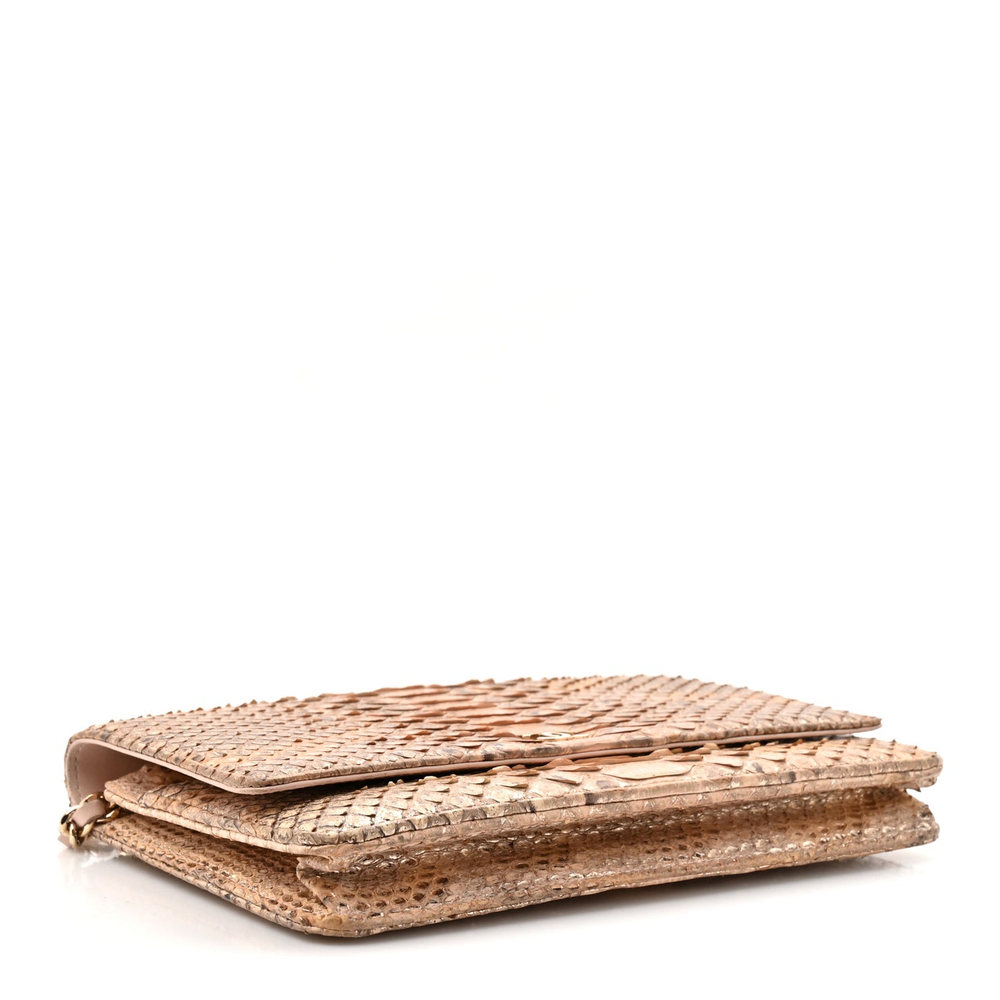 Metallic Snakeskin Wallet On Chain WOC Ivory Gold