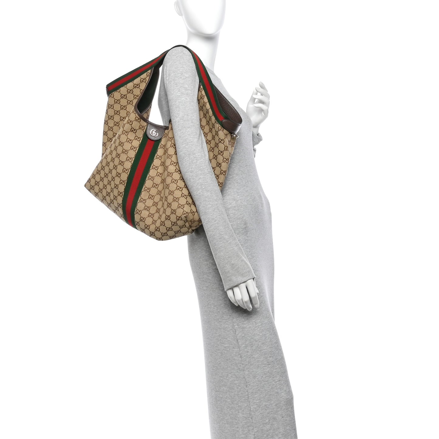 GG Monogram Web Large Giglio Tote Beige Brown