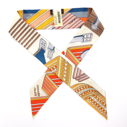 Hermes Silk Sangles En Zigzag Twilly Ivory Orange Bleu 1 of 4