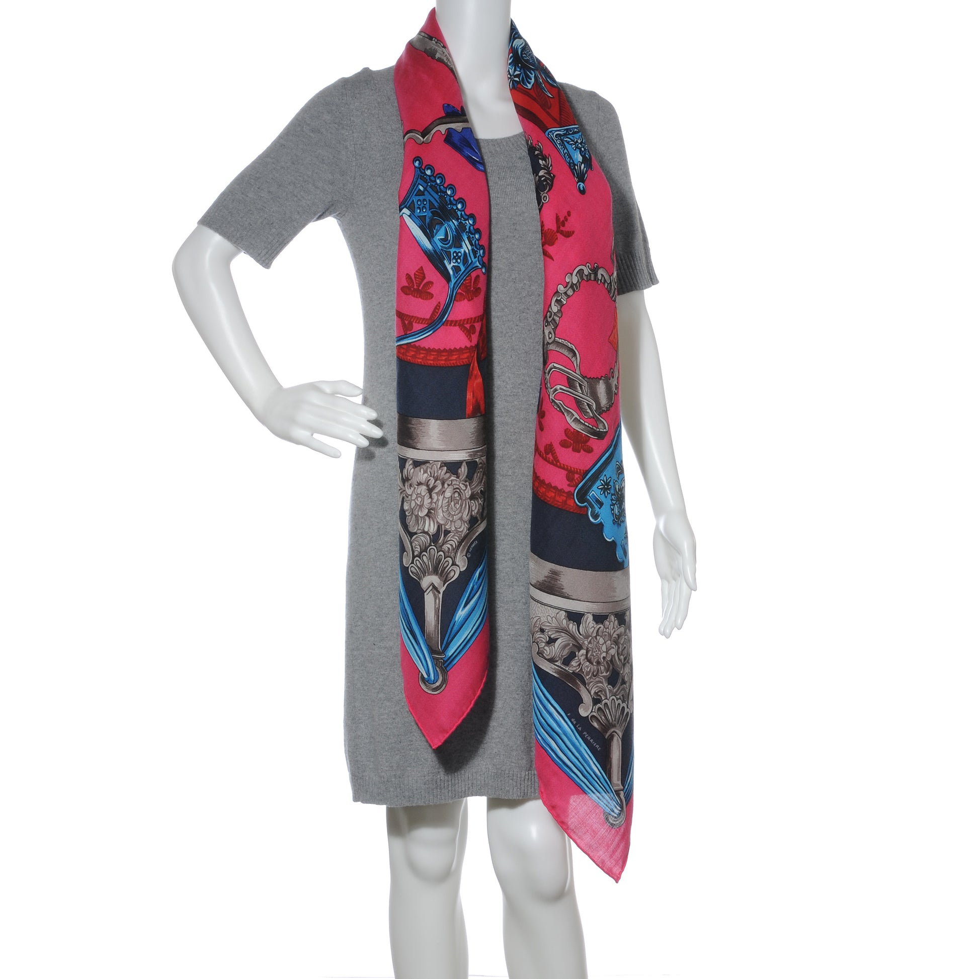Hermes Cashmere Silk Etriers Shawl GM 140 Rose Indien 2 of 9