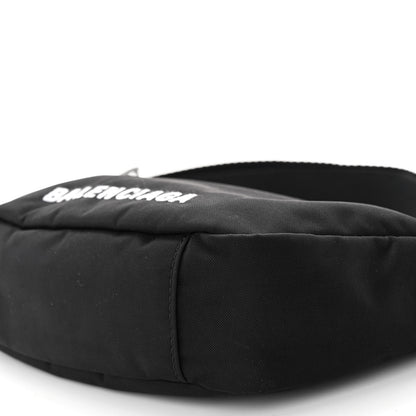 Balenciaga Recycled Sport Nylon Logo Embroidered Wheel Sling Bag Black White 9 of 9
