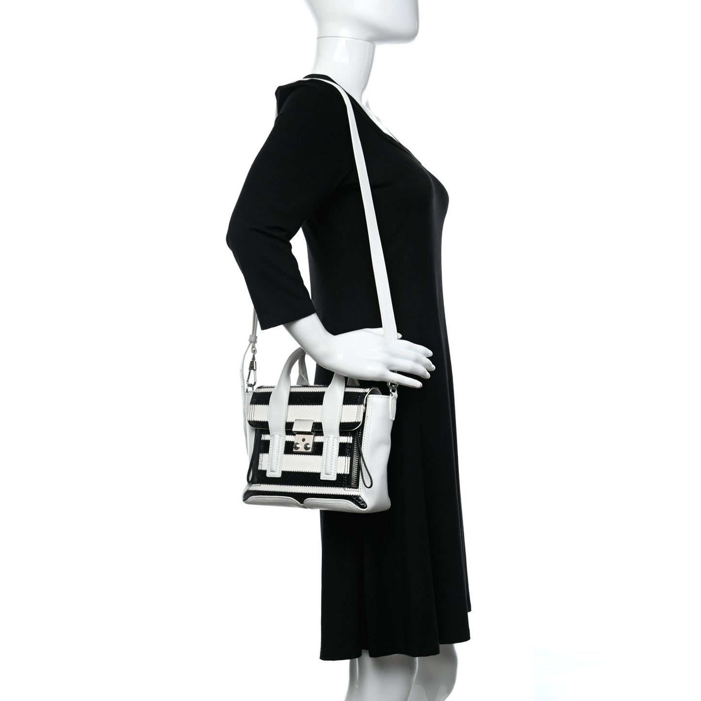 Snakeskin Calfskin Mini Pashli Satchel Black White