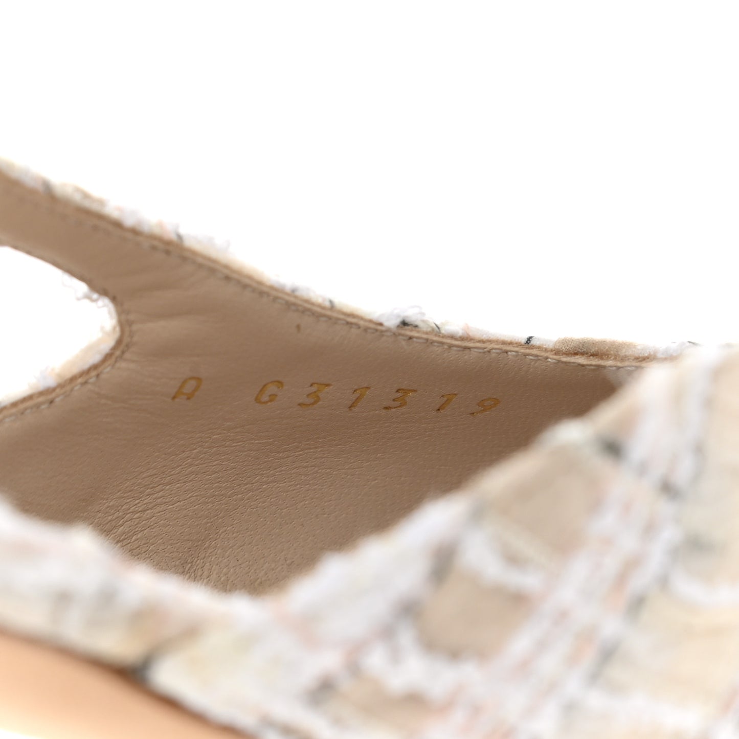 Tweed Lambskin Cap Toe CC Slingback Flat 40 Light Pink Beige Ecru Black