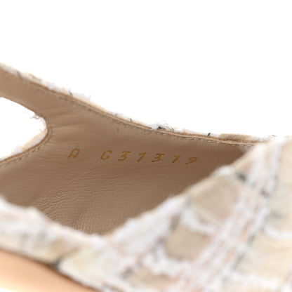 Chanel Tweed Lambskin Cap Toe CC Slingback Flat 40 Light Pink Beige Ecru Black 8 of 9