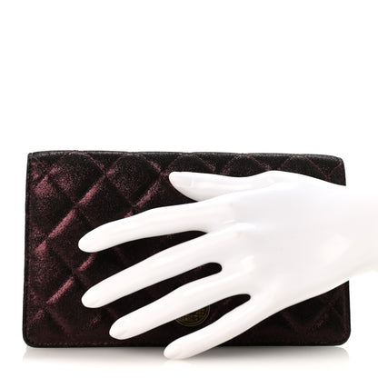 Chanel Iridescent Calfskin Quilted Tartan Button Yen Wallet Burgundy 2 of 12