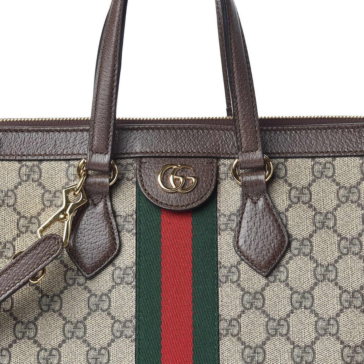 GG Supreme Monogram Web Medium Ophidia Tote Bag Brown