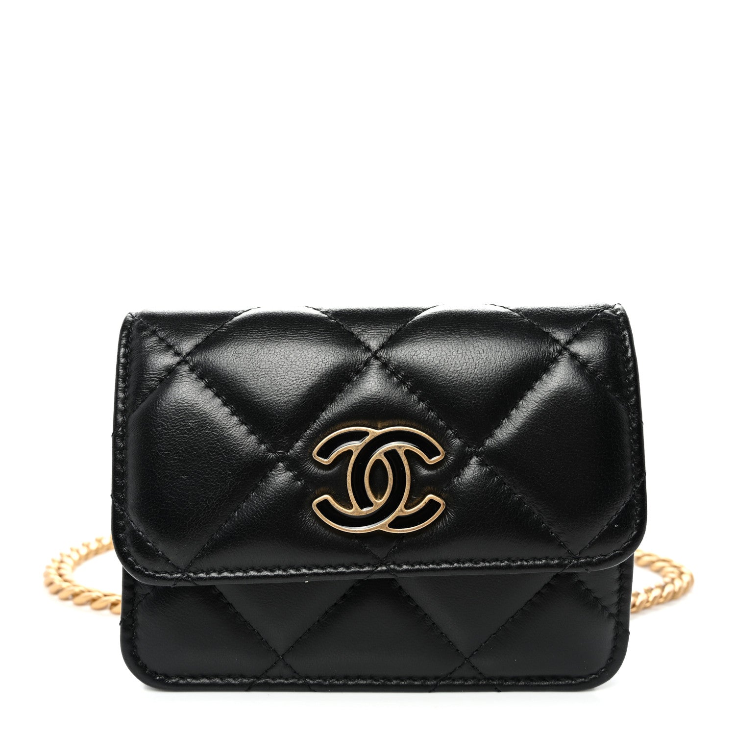 Chanel Lambskin Enamel Quilted Pending CC Flap Belt Bag Black 1 of 11