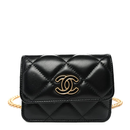 Chanel Lambskin Enamel Quilted Pending CC Flap Belt Bag Black 1 of 11
