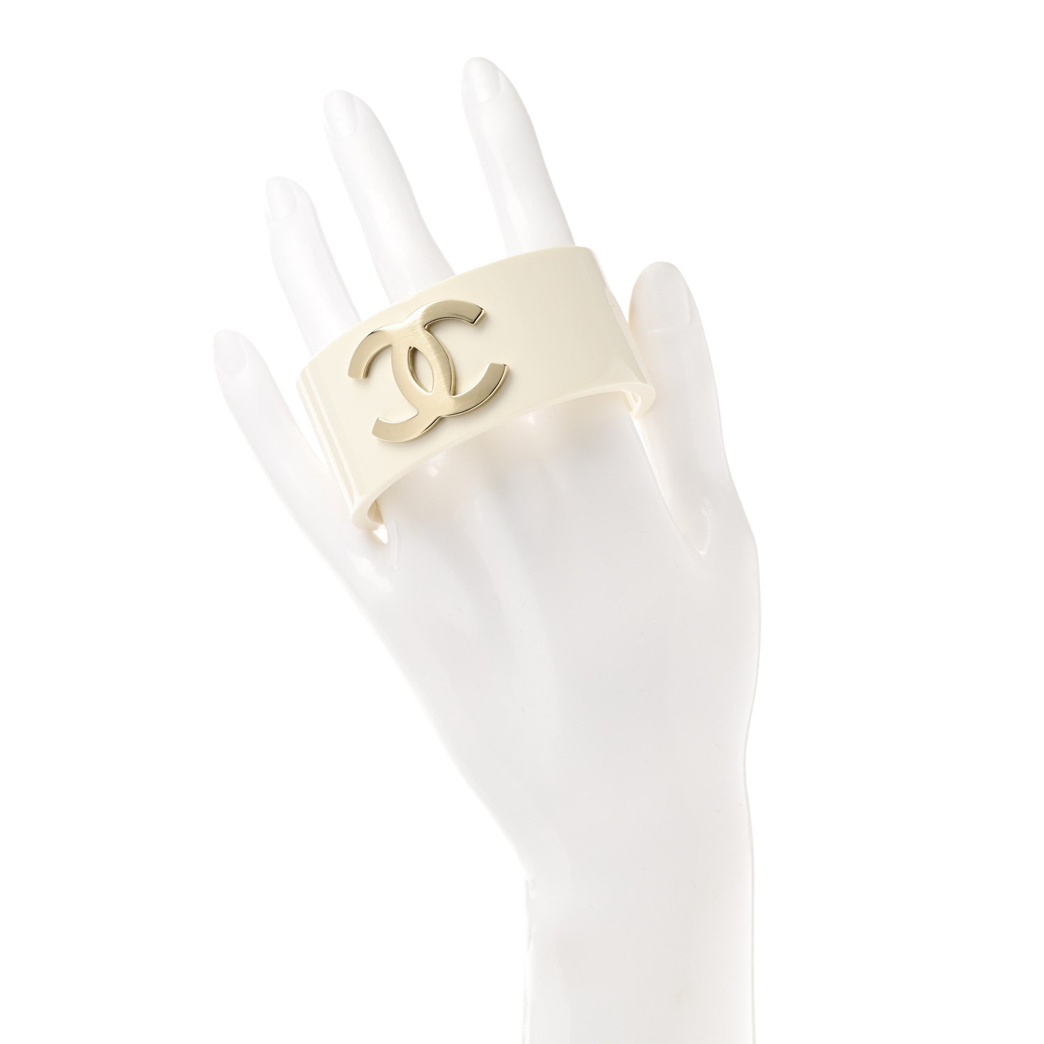 Chanel Resin CC Cuff Gold White 2 of 4