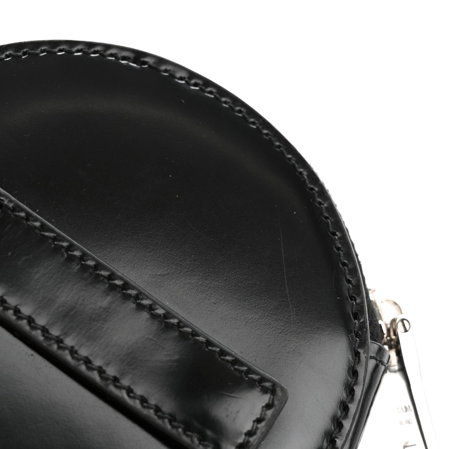 Prada Spazzolato Round Coin Pouch Bag Charm Black 8 of 8
