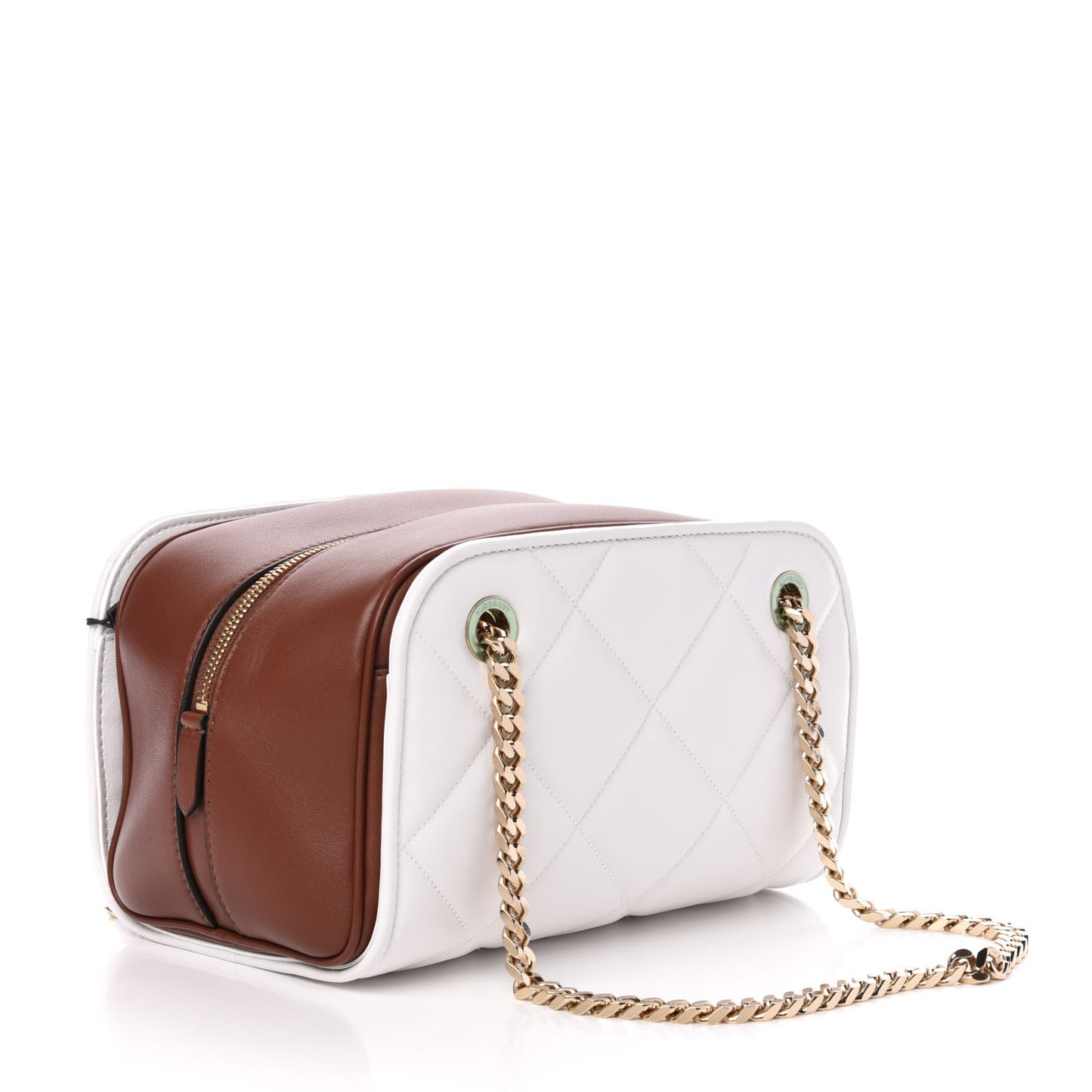Lambskin Quilted Two-Tone Small Double Cube Bag White Tan
