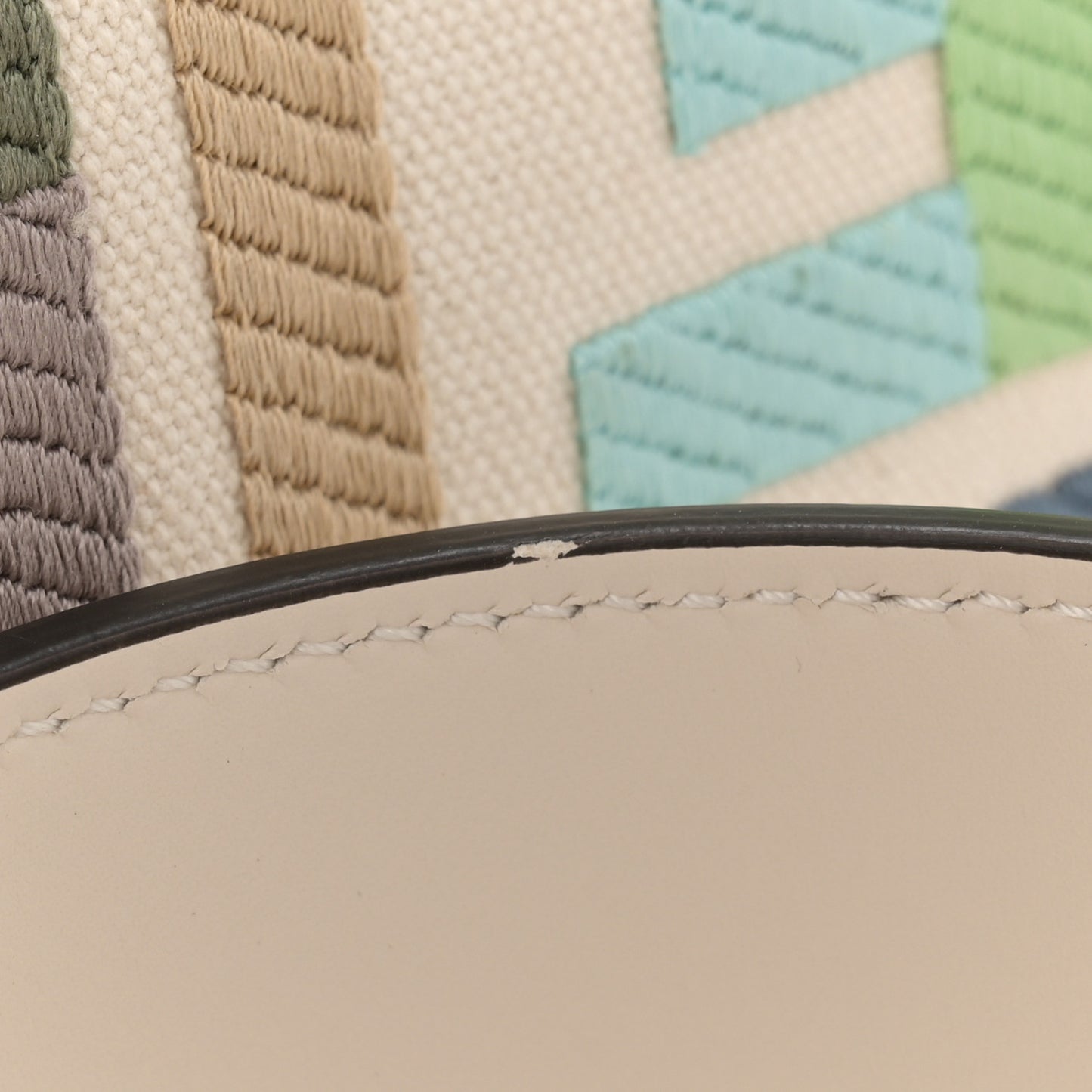 Canvas Vitello Seta FF Multicolor Embroidered Baguette Grezzo Multicolor Latte