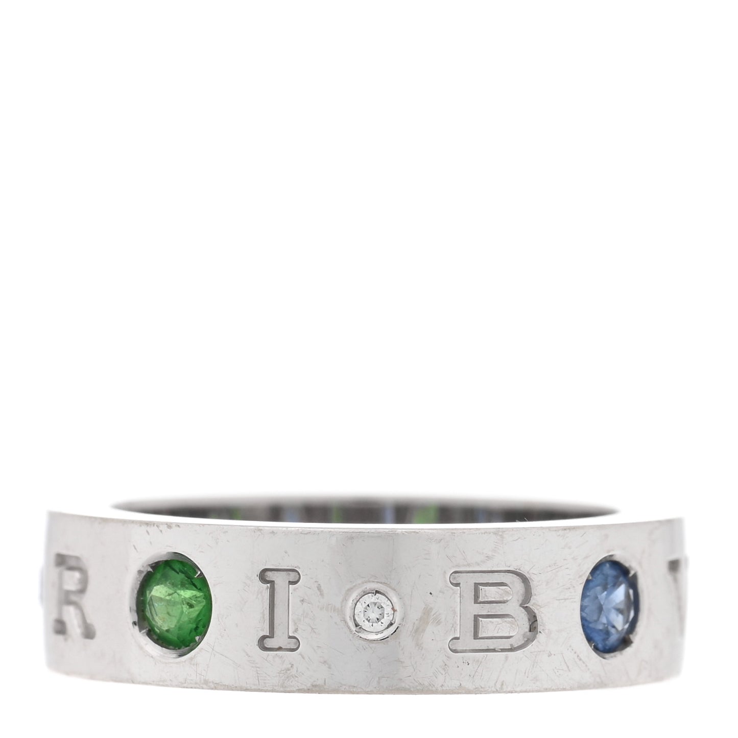 18K White Gold Diamond Blue Sapphire Tsavorite Roman Sorbets Ring 50 5.25