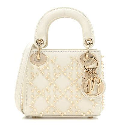 Christian Dior Lambskin Pearl Cannage Micro Lady Dior Latte 1 of 10