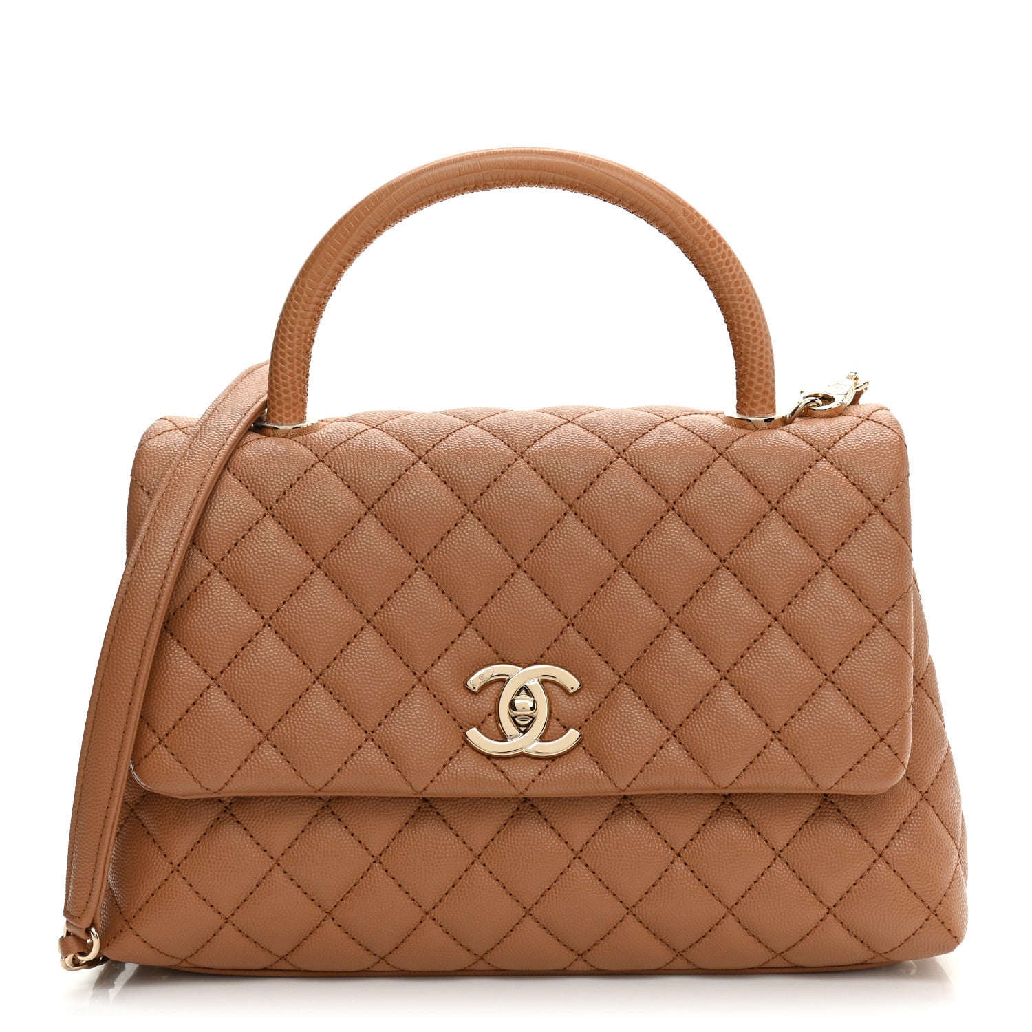 Chanel Caviar Quilted Lizard Embossed Small Coco Handle Flap Brown 1 of 10