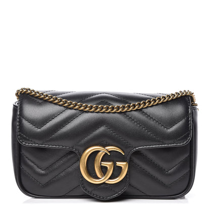 Gucci Calfskin Matelasse Super Mini GG Marmont Shoulder Bag Black 1 of 10
