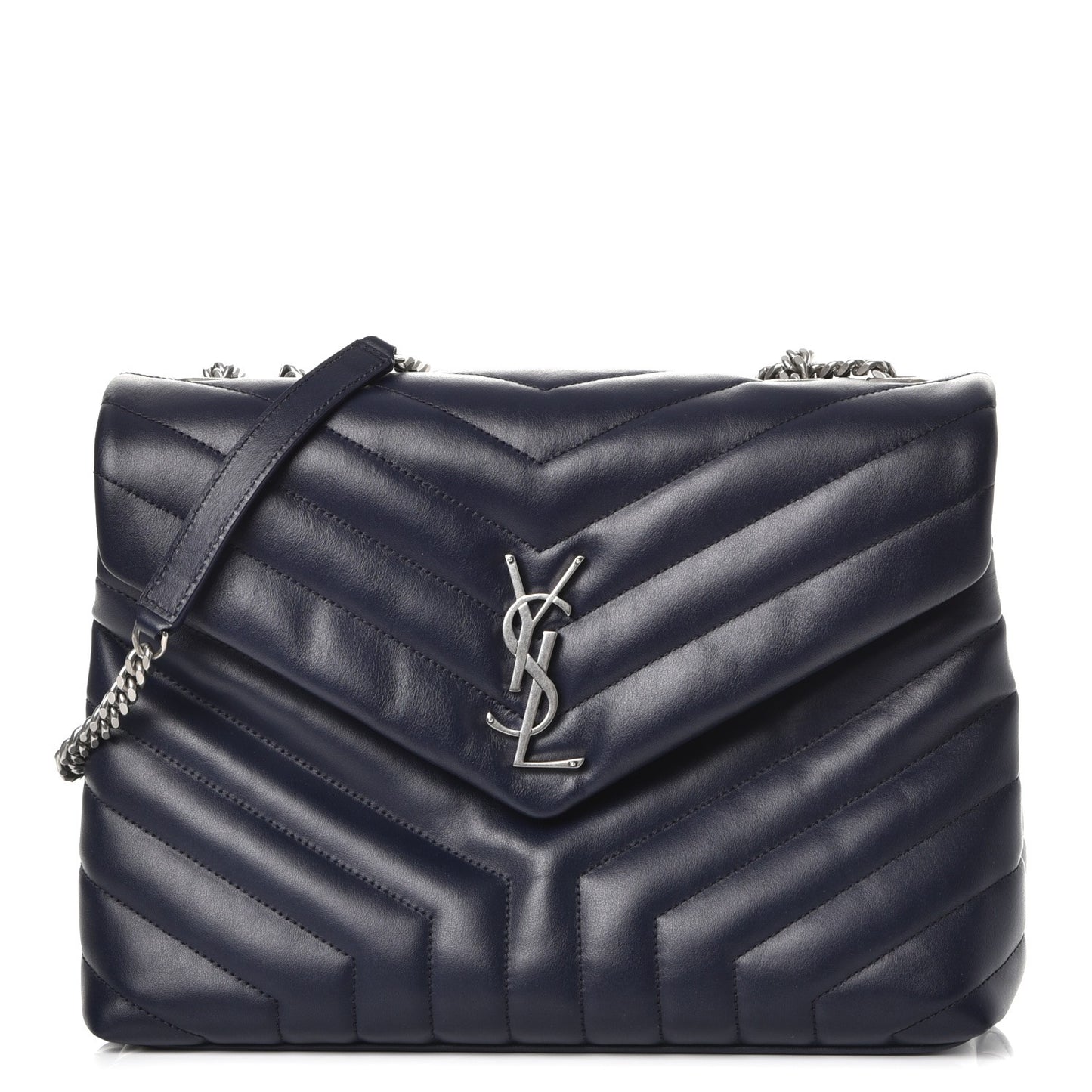 Calfskin Y Quilted Monogram Medium Loulou Chain Satchel Medium Blue