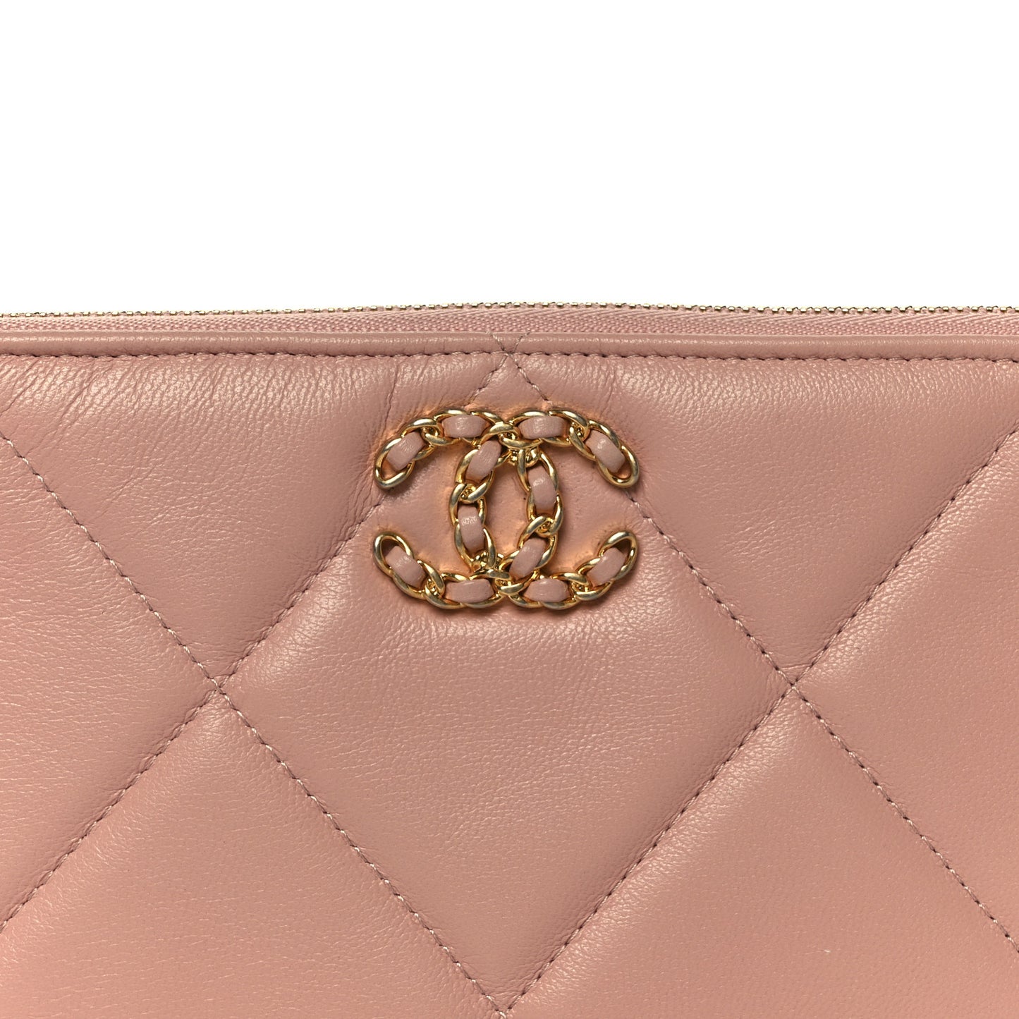 Shiny Goatskin Quilted Small Chanel 19 Pouch Pink