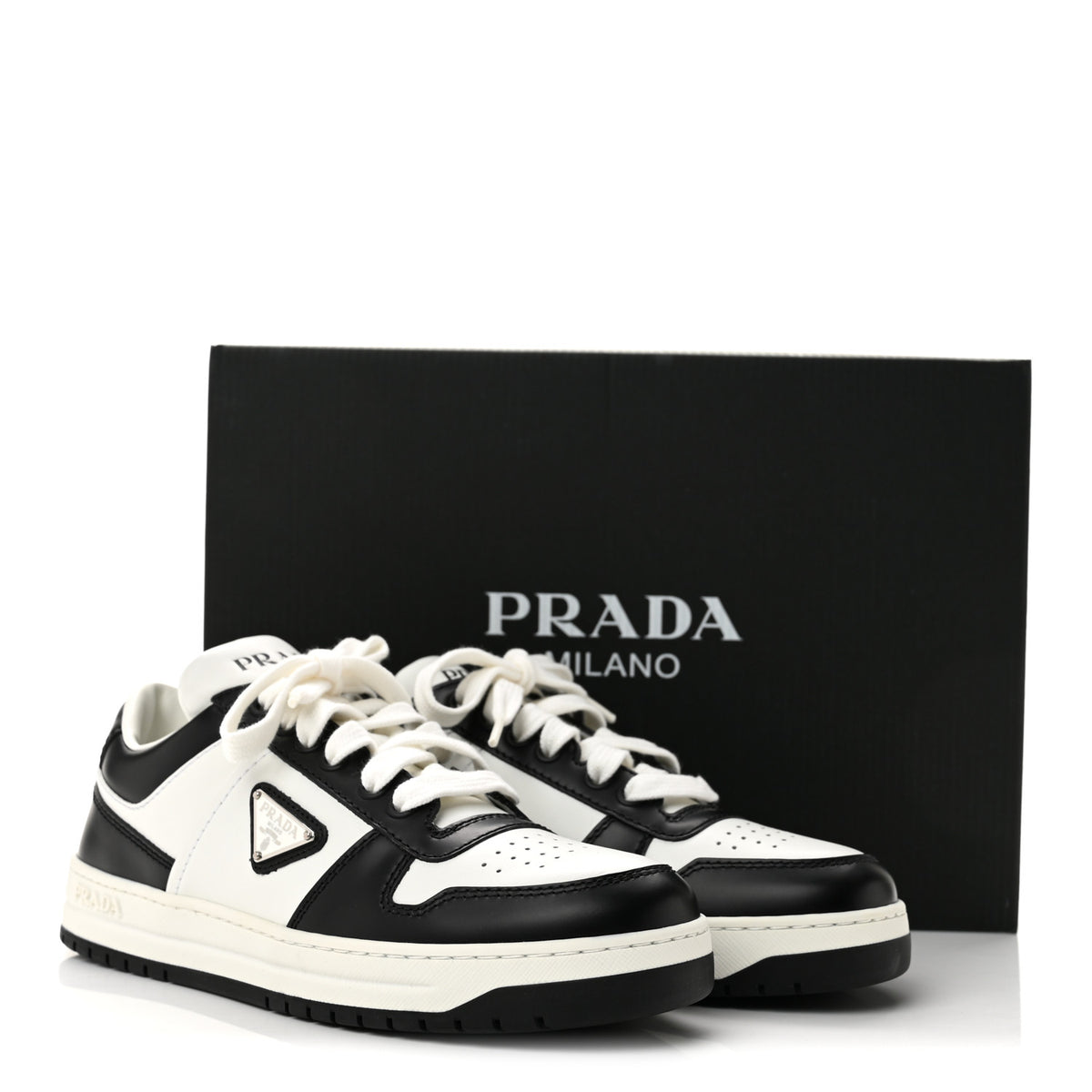 Prada Vitello Sport Spazzolato Rois Triangle Logo Womens Downtown Low Top 30mm Sneakers 36.5 White Black 10 of 10