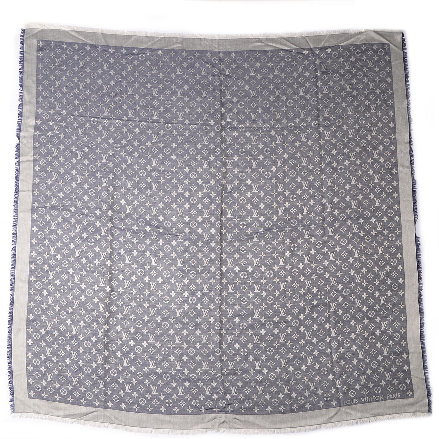 Louis Vuitton Silk Wool Monogram Denim Shawl Blue 3 of 5