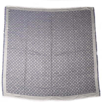 Louis Vuitton Silk Wool Monogram Denim Shawl Blue 3 of 5