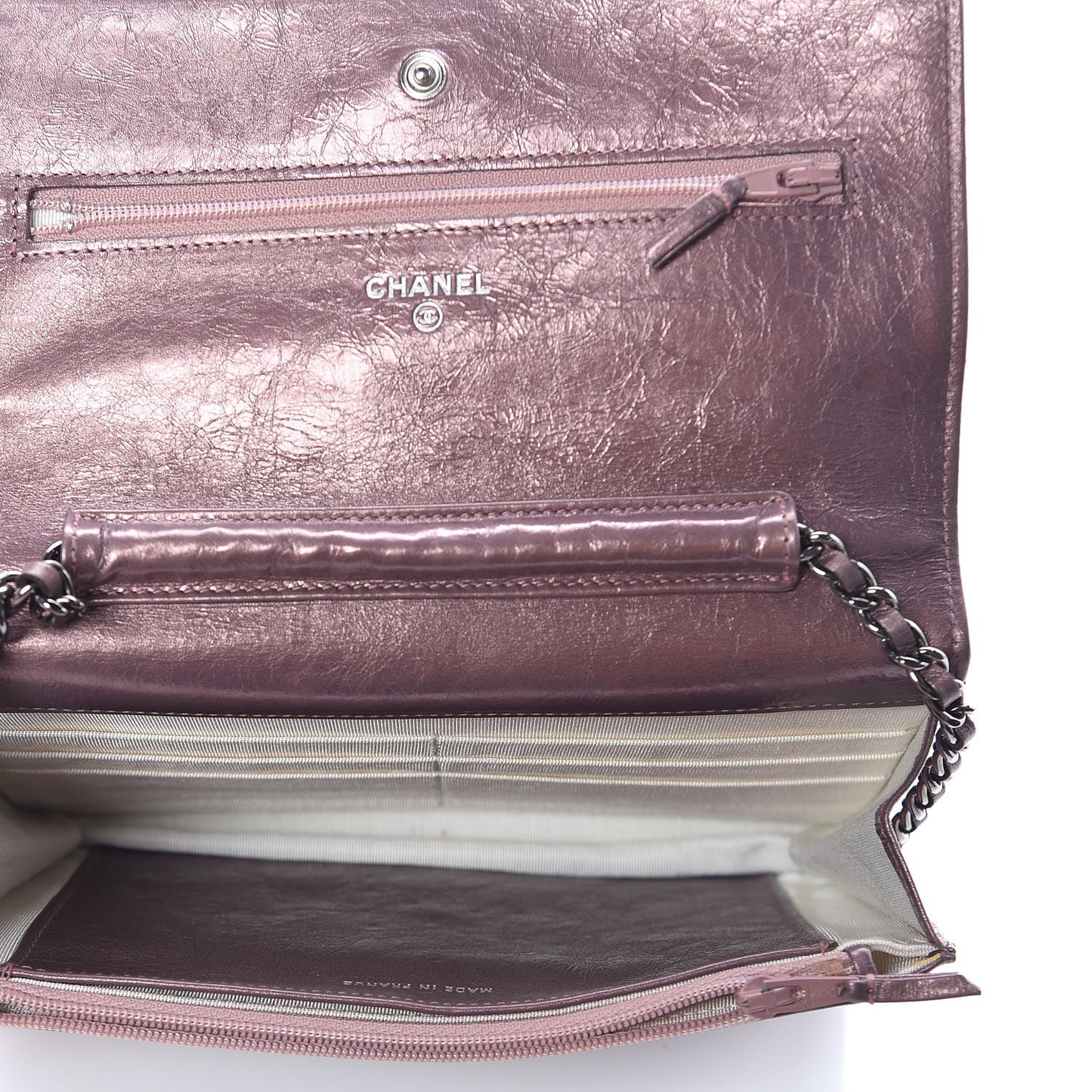 Metallic Aged Calfskin Quilted Reissue Wallet On Chain WOC Dark Pink