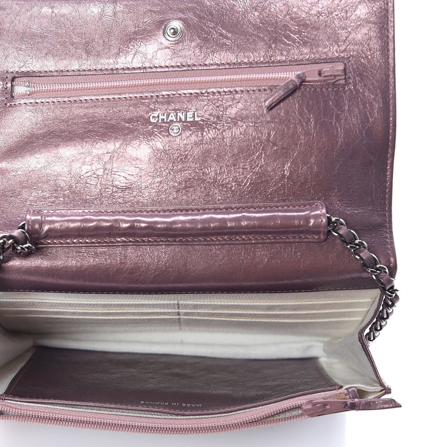 Chanel Metallic Aged Calfskin Quilted Reissue Wallet On Chain WOC Dark Pink 5 of 10
