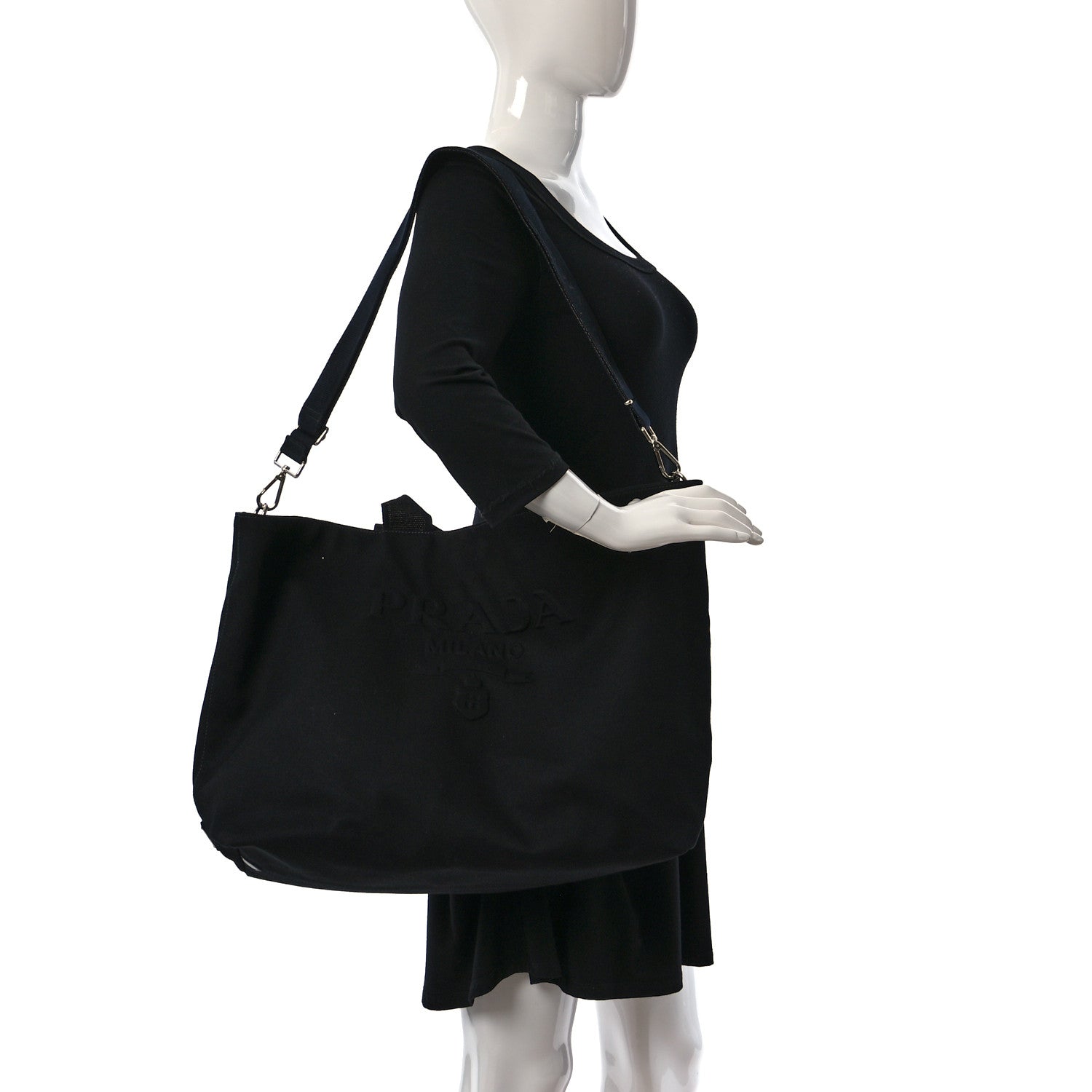 Prada Canvas Embroidered Drill Tote Black 2 of 9