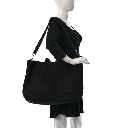 Prada Canvas Embroidered Drill Tote Black 2 of 9