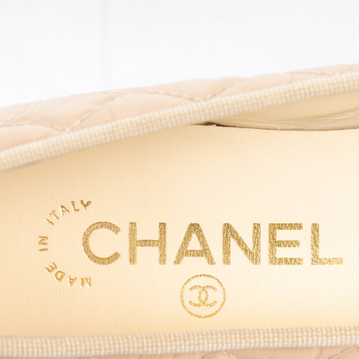 Calfskin Quilted CC Ballerina Flats 36.5 Beige