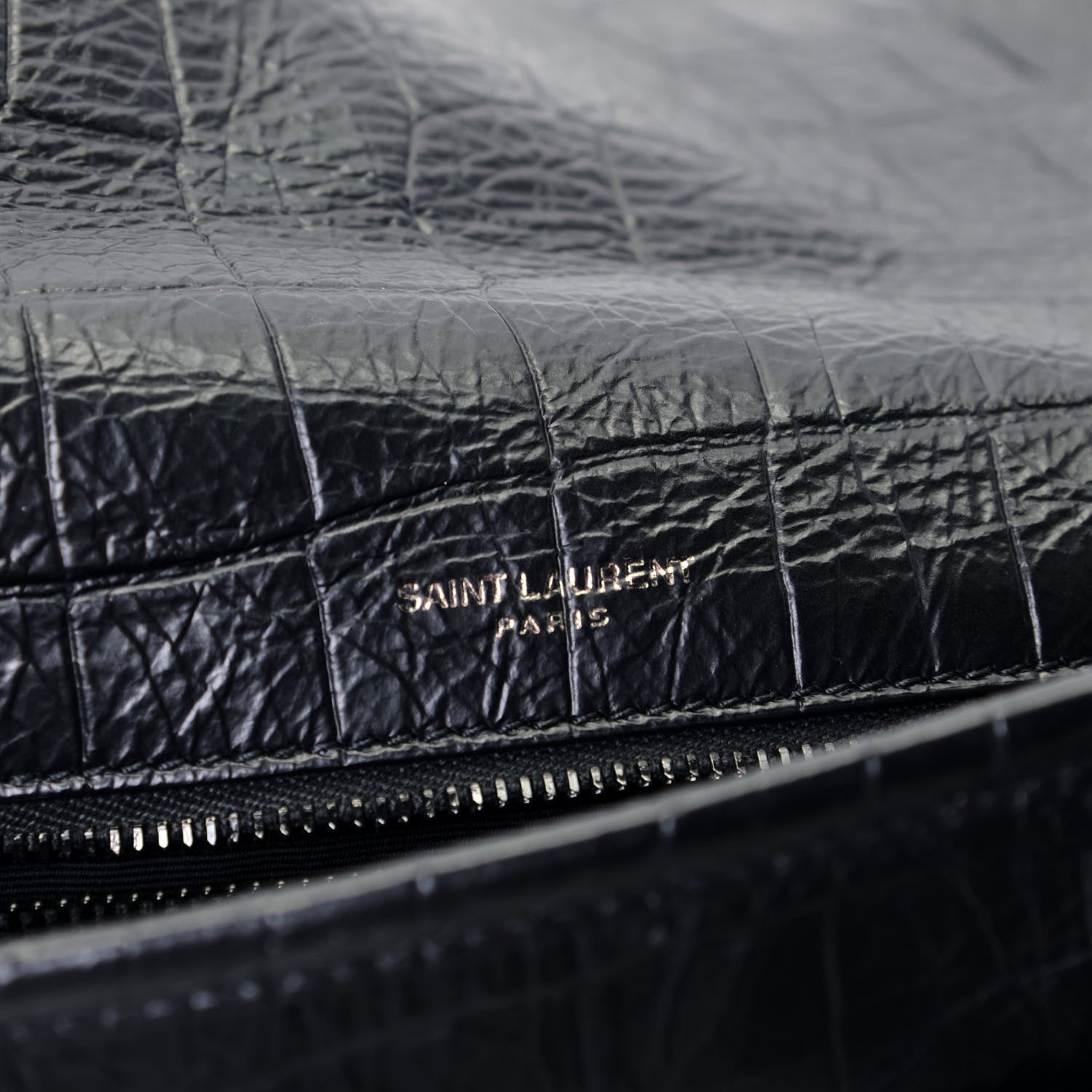 Saint Laurent Crocodile Embossed Lambskin Monogram Medium Niki Chain Satchel Black 5 of 5