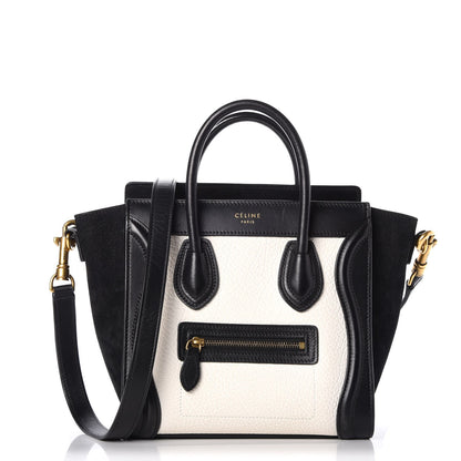 Celine Bullhide Calfskin Nubuck Bi-Color Nano Luggage Black White 1 of 10