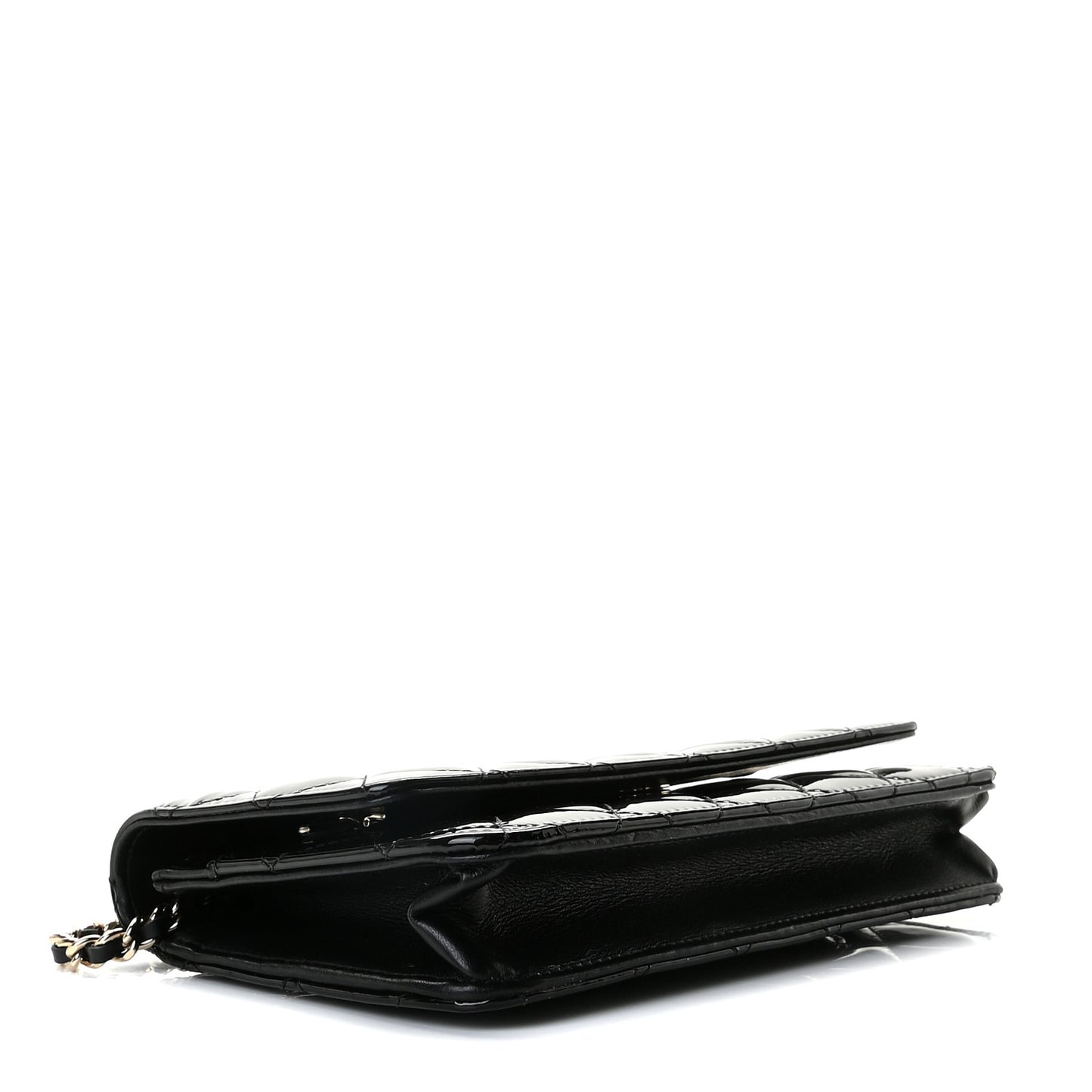 Patent Quilted Wallet On Chain WOC Black