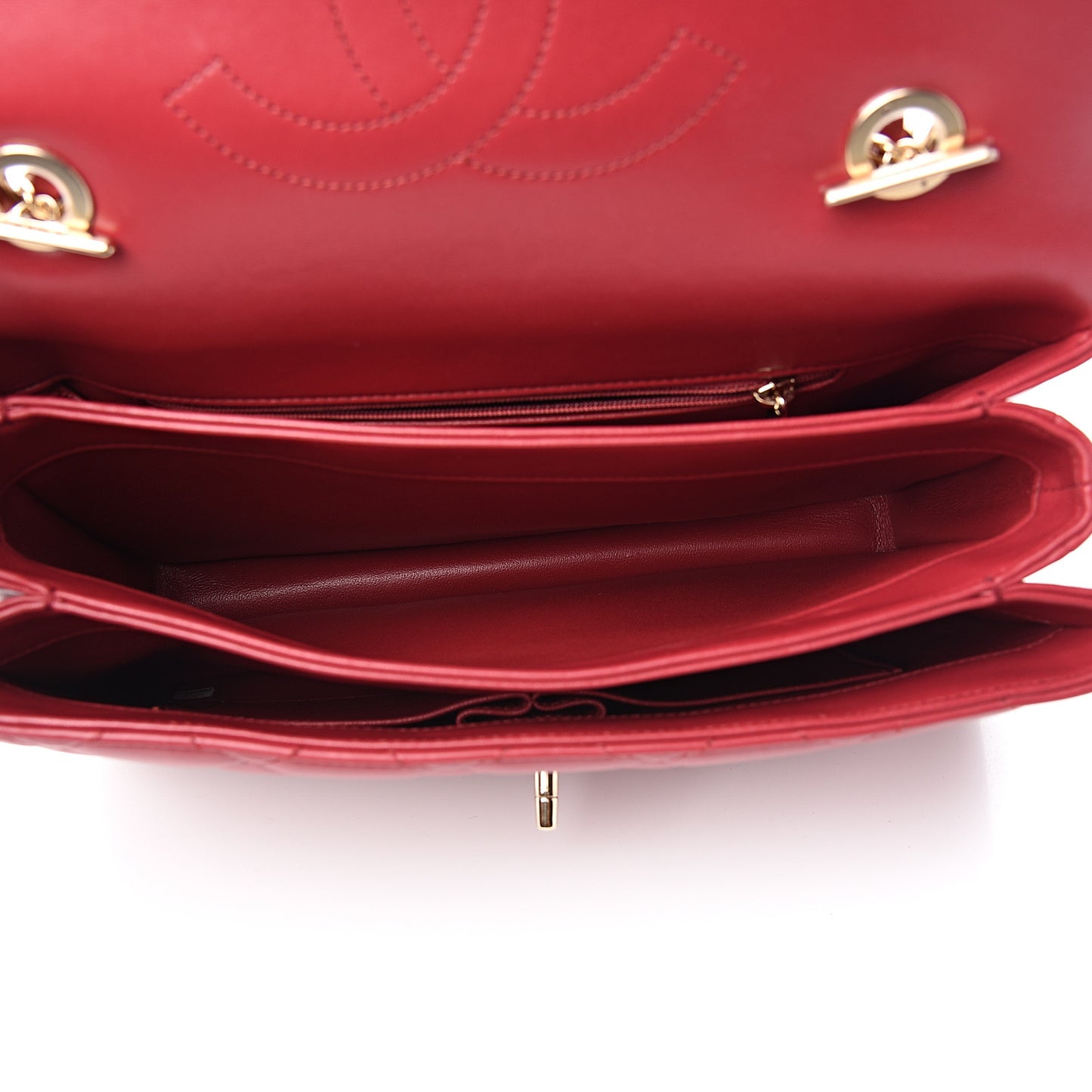 Lambskin Quilted Medium Trendy CC Flap Dual Handle Bag Red